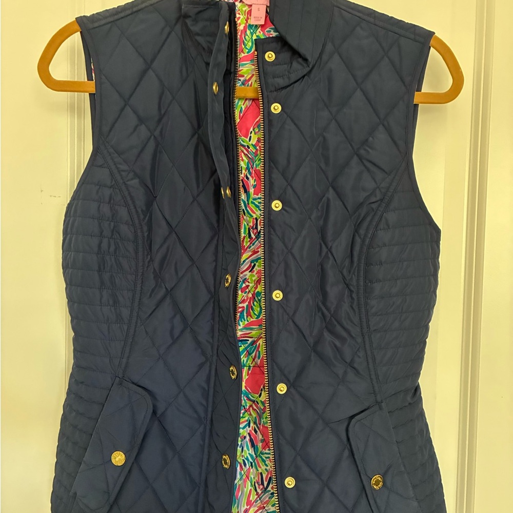 Quilted Navy Vest with Colorful Lining